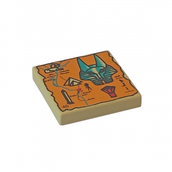 3068px19  Lego Tile tan with pattern map orange and hieroglyphs