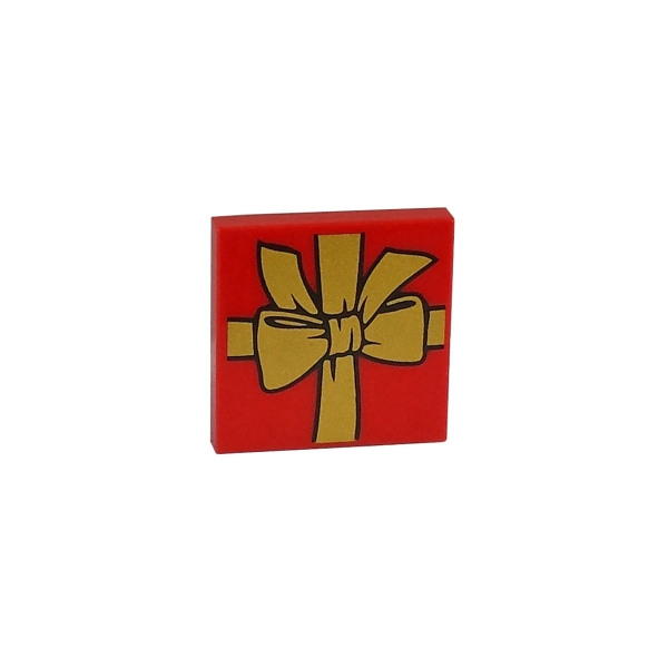 3068bpb0786  Lego Tile red  red gift with gold bow pattern