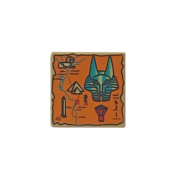 3068px19  Lego Tile tan with pattern map orange and hieroglyphs