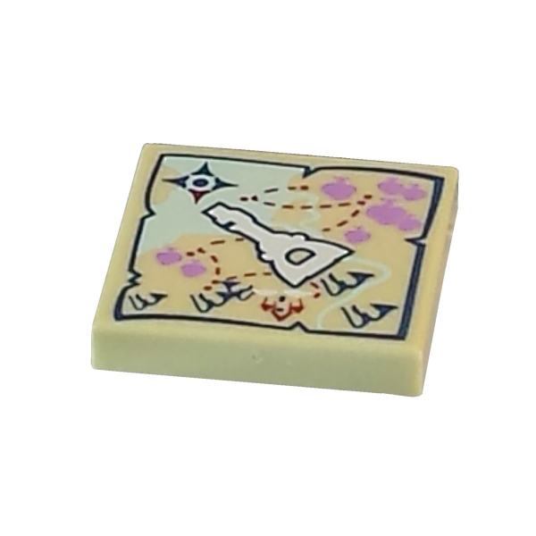 3068bpb0907  Lego Tile tan with map and elves key pattern